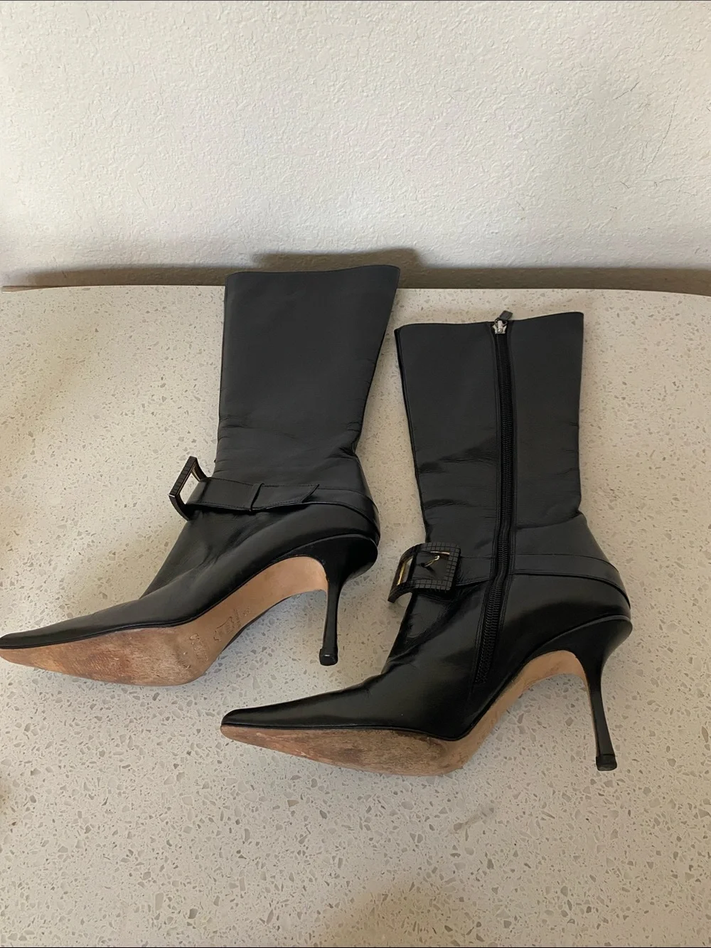 Jimmy Choo Black Over-the-Knee Pointed Toe Buckle Boots